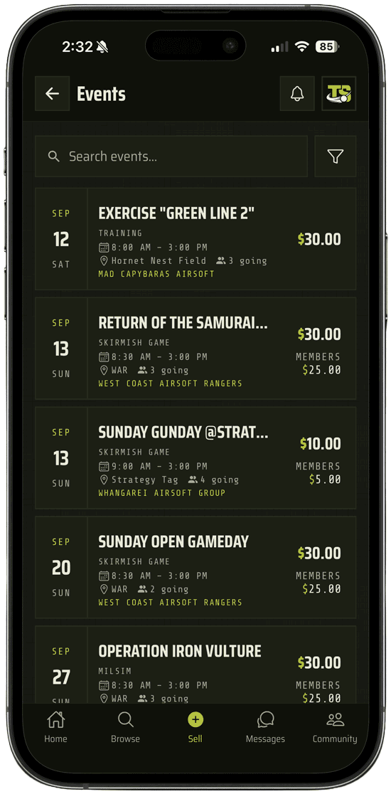 The events calendar on a phone