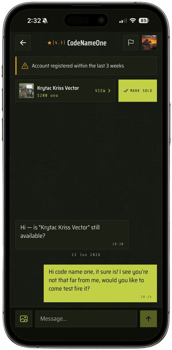 A message thread about a listing on a phone