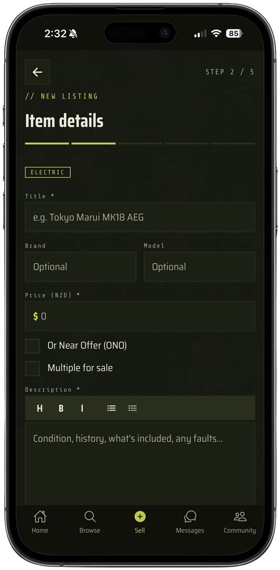 Posting a listing on a phone