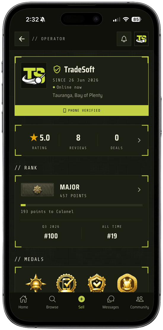 A trader public profile on a phone